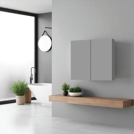 Pensile doppio in legno 70x22 cm con ripiani interni Grigio Opaco