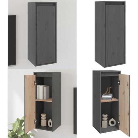 Pensile Grigio 30x30x80 cm in Legno Massello di Pino - Mobile TV - Arredamento decorativo
