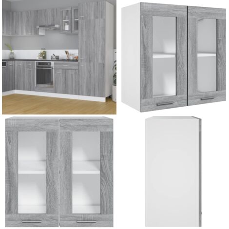 Pensile in Vetro “Lyon” Grigio Sonoma 60x31x60 cm - Armadio in vetro - Armadio cucina