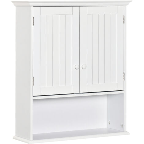 Pensile Mobile Bagno Sospeso con Armadietto a 2 Ante e Ripiano Aperto 60x20x70,5 cm in MDF Bianco
