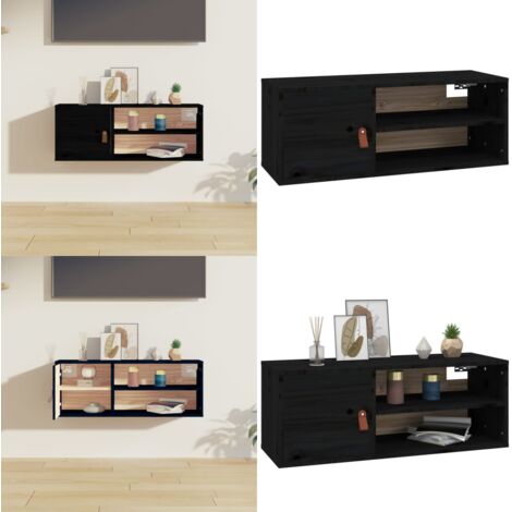 Pensile Nero 80x30x30 cm in Legno Massello di Pino - Mobile a parete - Armadio a muro