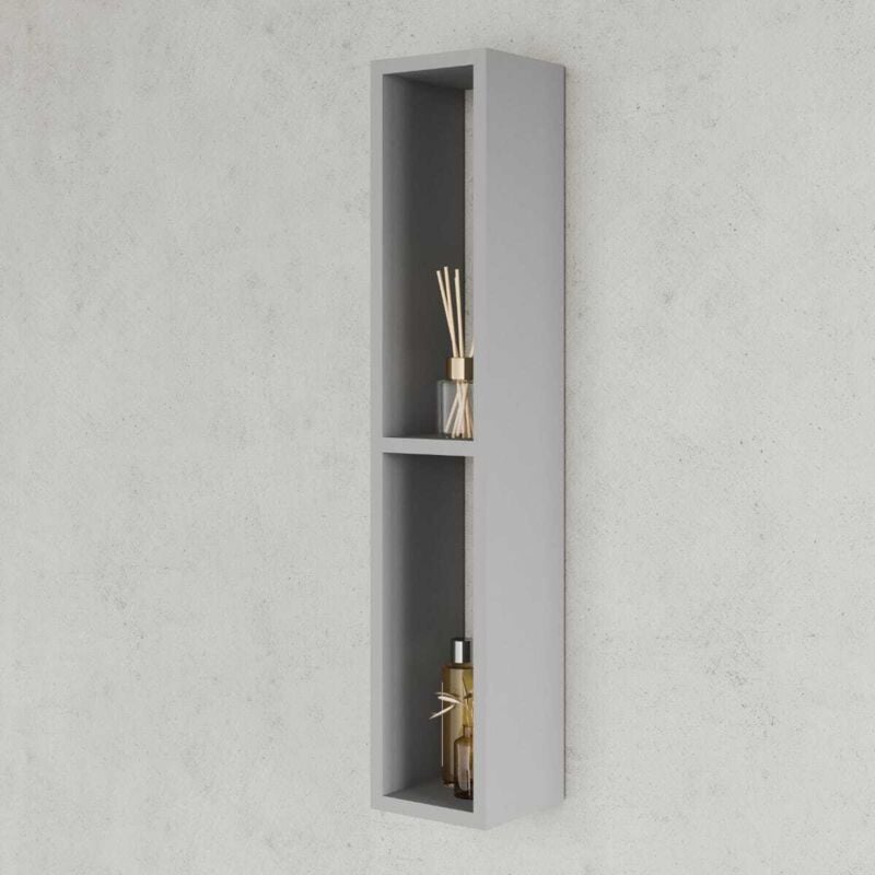 Kiamami Valentina - Meuble Haut De Salle De Bain H80 Cm Avec Deux Compartiments Ouverts Gris