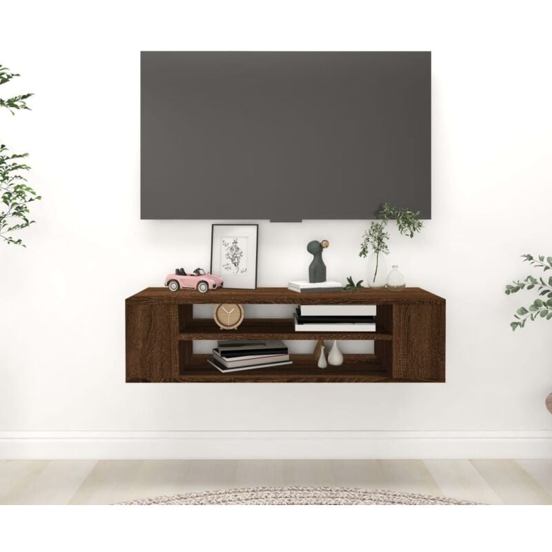 Pensile Porta tv Rovere Marrone 100x30x26,5cm Legno Multistrato