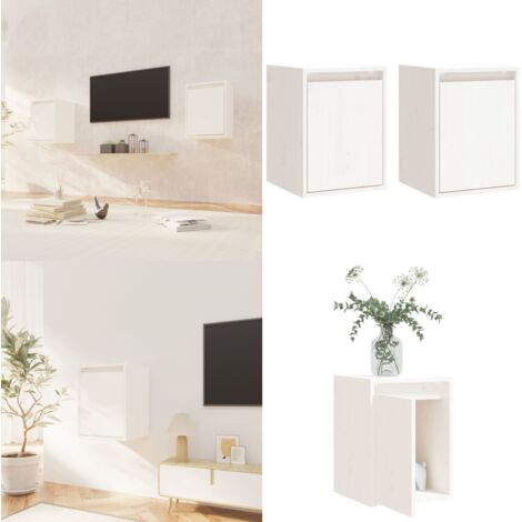Pensili 2 pz Bianchi 30x30x40 cm in Legno Massello di Pino - Mobile tv - Arredamento moderno