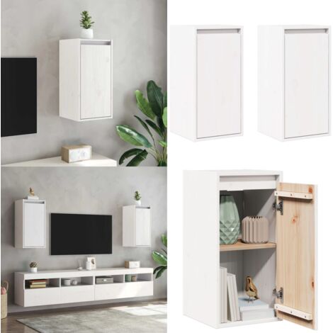 Pensili 2 pz Bianchi 30x30x60 cm in Legno Massello di Pino - Mobile tv - Arredamento