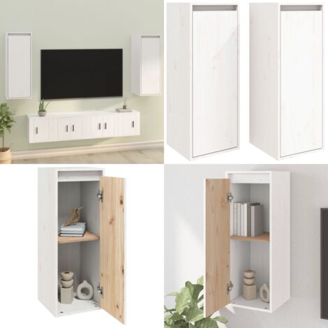 Pensili 2 pz Bianchi 30x30x80 cm in Legno Massello di Pino - Mobile tv - Arredamento