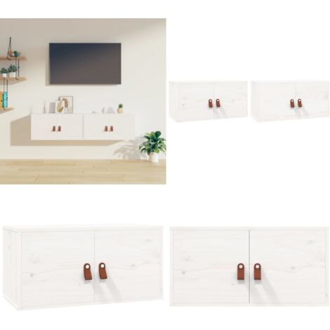 Pensili 2 pz Bianchi 60x30x30 cm in Legno Massello di Pino - Mobili portaoggetti - Arredamento decorativo