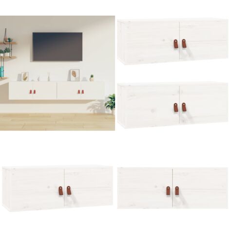 Pensili 2 pz Bianchi 80x30x30 cm in Legno Massello di Pino - Mobili portaoggetti - Arredamento decorativo