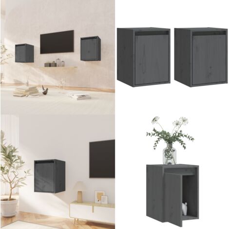 Pensili 2 pz Grigi 30x30x40 cm in Legno Massello di Pino - Mobile tv - Arredamento moderno