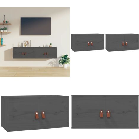 Pensili 2 pz Grigi 60x30x30 cm in Legno Massello di Pino - Mobili portaoggetti - Arredamento decorativo