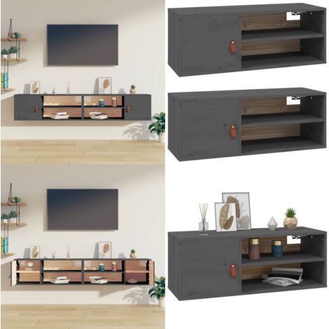 Pensili 2 pz Grigi 80x30x30 cm in Legno Massello di Pino - Mobili da parete - Armadi da parete