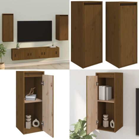 Pensili 2 pz Marrone Ambra 30x30x80cm in Legno Massello di Pino - Mobile TV - Arredamento moderno
