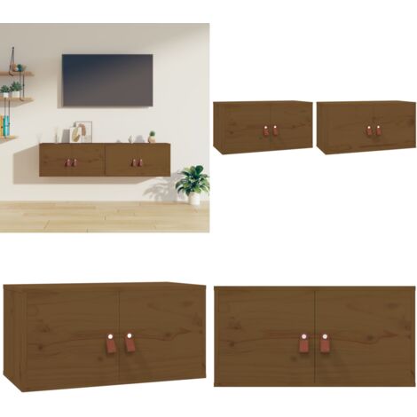 Pensili 2 pz Marrone ambra 60x30x30cm in Legno Massello di Pino - Mobili portaoggetti - Arredamento decorativo