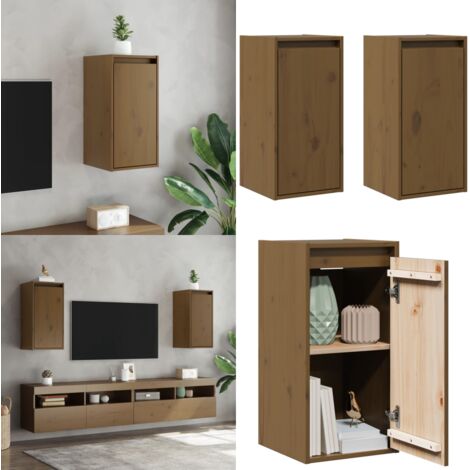Pensili 2 pz Marrone ambra 80x30x35cm in Legno Massello di Pino - Mobile tv - Arredamento