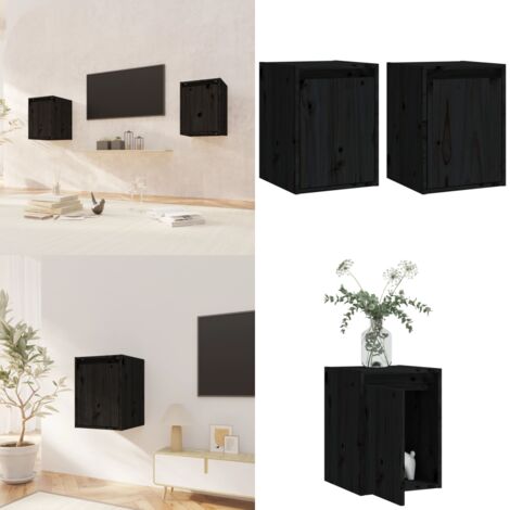 Pensili 2 pz Neri 30x30x40 cm in Legno Massello di Pino - Mobile TV - Arredamento murale