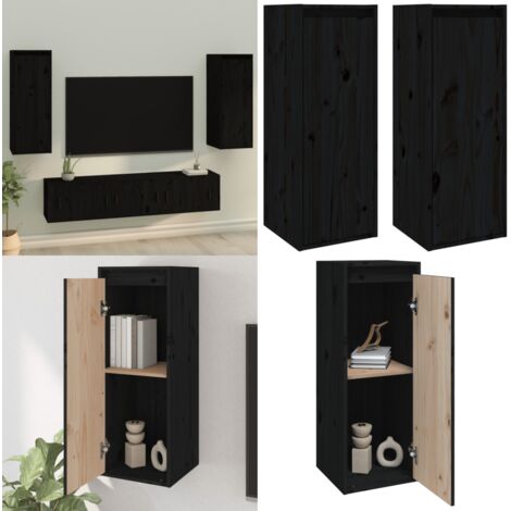 Pensili 2 pz Neri 30x30x80 cm in Legno Massello di Pino - Mobile TV - Arredamento
