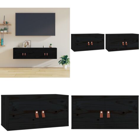 Pensili 2 pz Neri 60x30x30 cm in Legno Massello di Pino - Mobili portaoggetti - Arredamento decorativo