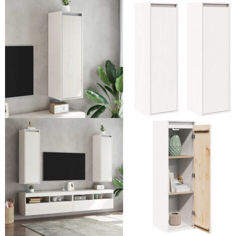 Pensili Bianchi 2 pz 30x30x100 cm in Legno Massello di Pino - Mobili da parete - Armadi da parete