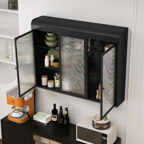 Pensili cucina, vetrina 3 ante ad arco, adatta per cucina, soggiorno e bagno, nero