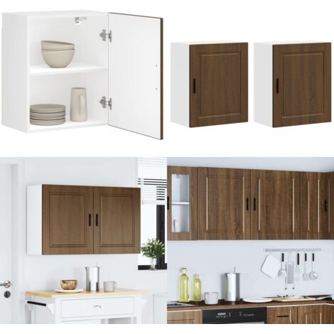 Pensili da Cucina 2 pz Porto Rovere Marrone Legno Multistrato - Armadi da parete - Armadi da cucina