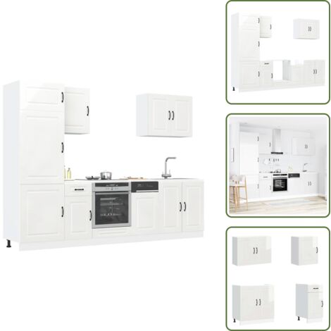 Pensili da cucina - vidaXL Set Mobili da Cucina 7 pz Kalmar Bianchi Lucido in Truciolato - Mobili da cucina in truciolato