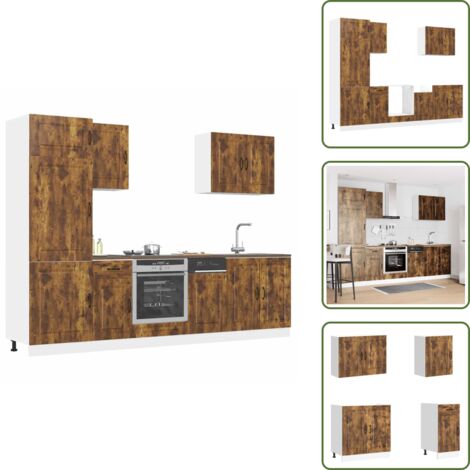 Pensili da cucina - vidaXL Set Mobili da Cucina 7 pz Kalmar Rovere Fumo Legno Multistrato - Mobili da cucina in legno