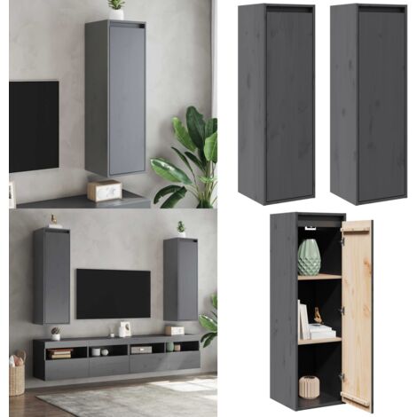 Pensili Grigi 2 pz 30x30x100 cm in Legno Massello di Pino - Mobili da parete - Armadi da parete