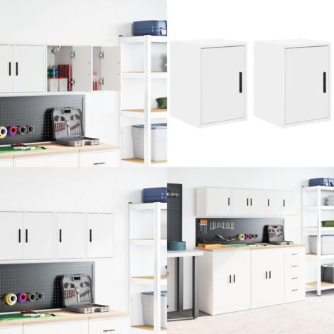Pensili per Garage 2 pz Bianco in Legno Multistrato - Armadietto per garage - Archiviazione strumenti