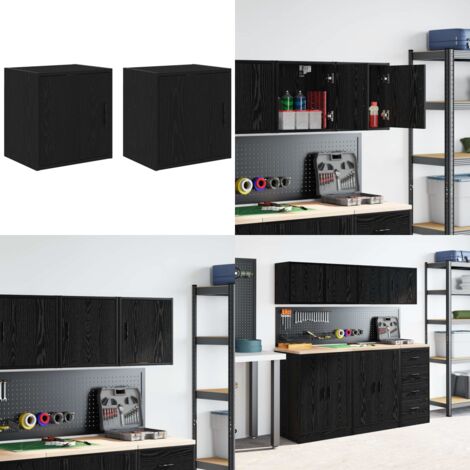 Pensili per Garage 2 pz Neri in Legno Multistrato - Armadietto per garage - Organizzazione garage