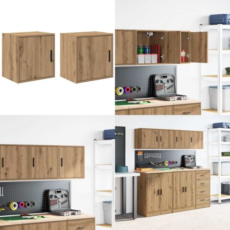 Pensili per Garage 2 pz Rovere Artigianale in Legno Multistrato - Armadietto per garage - Archiviazione strumenti