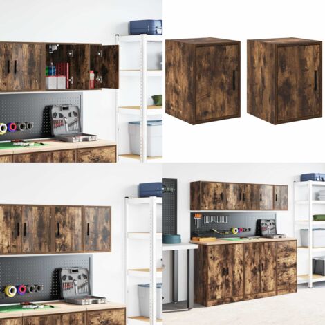 Pensili per Garage 2 pz Rovere Fumo in Legno Multistrato - Armadietto per garage - Archiviazione strumenti