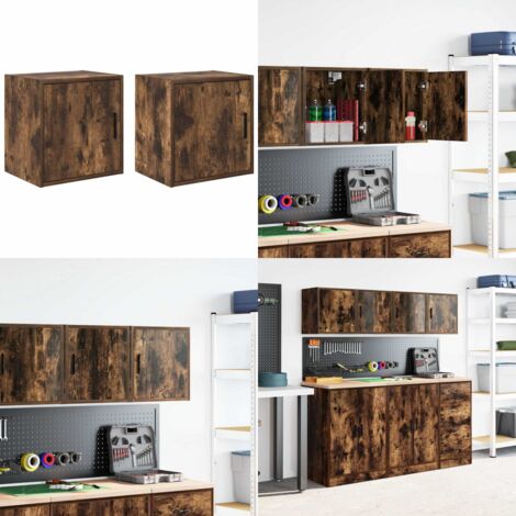 Pensili per Garage 2 pz Rovere Fumo in Legno Multistrato - Armadietto per garage - Archiviazione strumenti