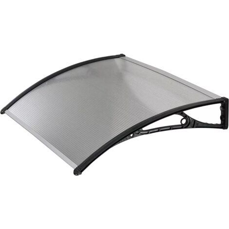 pensilina da esterno con supporto nero e copertura in policarbonato alveolare trasparente, 100x60 cm