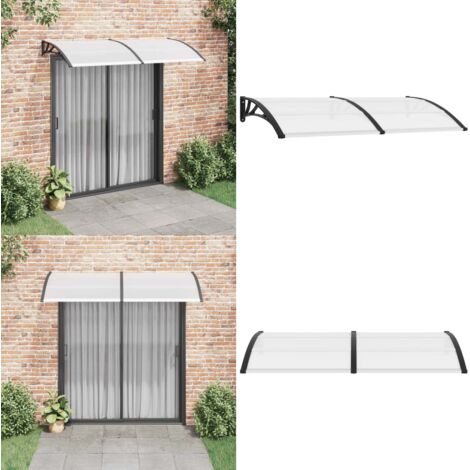 Pensilina per Porta Nera 200x100 cm in PC - Protezione da pioggia - Tettoia per porte