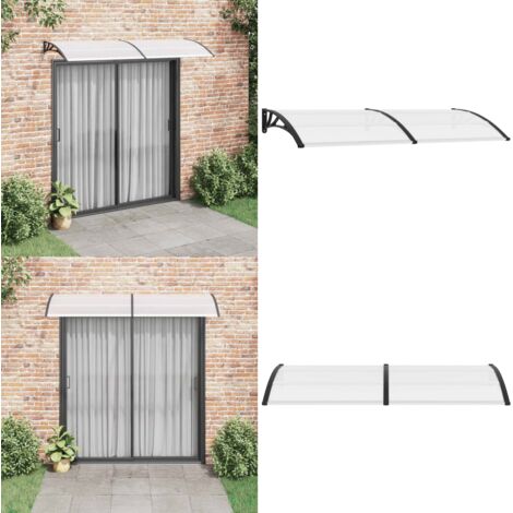 Pensilina per Porta Nera e Trasparente 240x75 cm in PC - Copertura per porte - Tettoia per porte