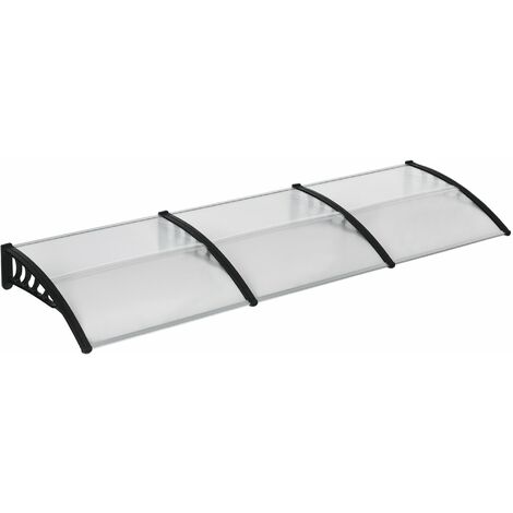 Pensilina Tettoia 303x96x27 cm in Policarbonato Alluminio e PP Nera e Trasparente