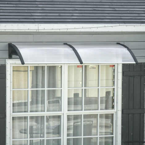 Pensilina Tettoia da Esterno 200x96cm, Tettoia per Esterno in Policarbonato e Alluminio, per Balcone Finestre e Porte, Trasparente