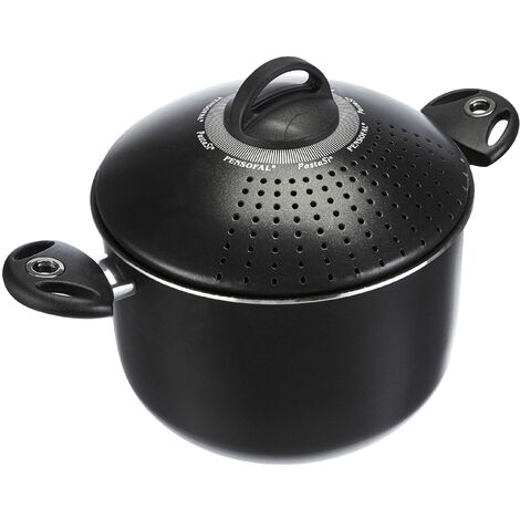 Pensofal, Pentola per pasta, Serie BioStone®, Pastasi, Alluminio con rivestimento antiaderente, Diametro 24 cm, 7L, Maniglie In Bakelite, Adatta All'Induzione, Effetto Pietra, Nero