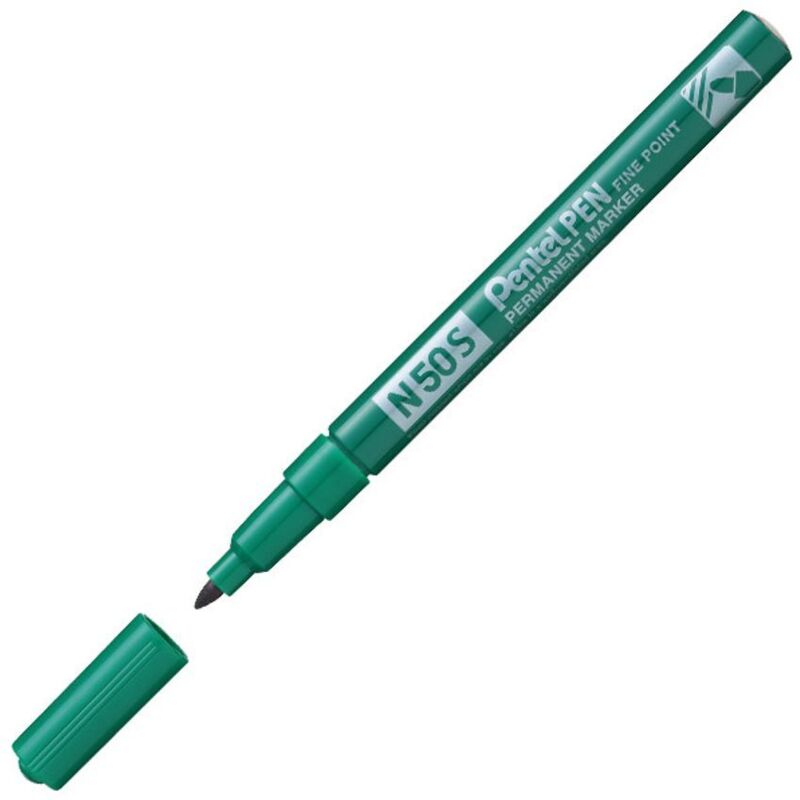 N50S Permanent Marker Fine Bullet Tip 0.5-1mm Line Green (Pack 12) - Pentel