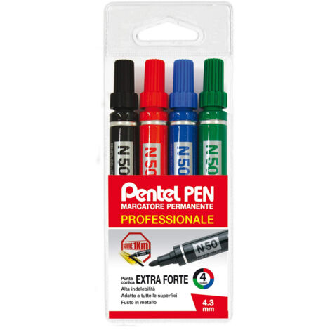 Pentel N50 evidenziatore 4 pz Nero, Blu, Verde, Rosso