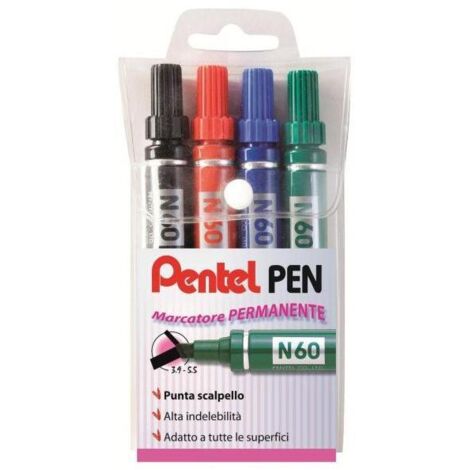 Pentel N60 evidenziatore 4 pz Punta smussata Nero, Blu, Verde, Rosso