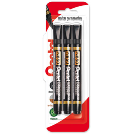 Pentel Permanentmarker, runde Spitze N850, Schwarz, 3 Stück