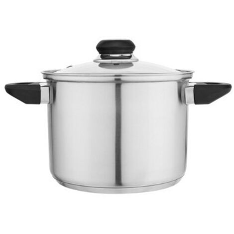 Pentola alta in acciaio inox da 4,3 l (20 cm) con coperchio in vetro, design Emilio Altom.