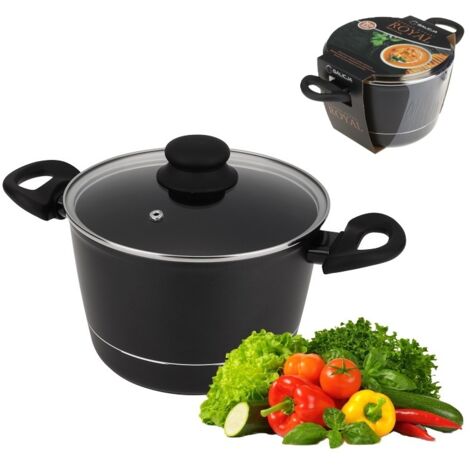 Pentola alta in alluminio con coperchio ROYAL 20 cm 3,2 l rivestimento antiaderente dyflon coperchio in vetro gas induzione