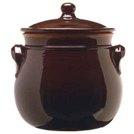 Pentola bombata in terracotta brunella con coperchio - Diametro: Ø cm 20