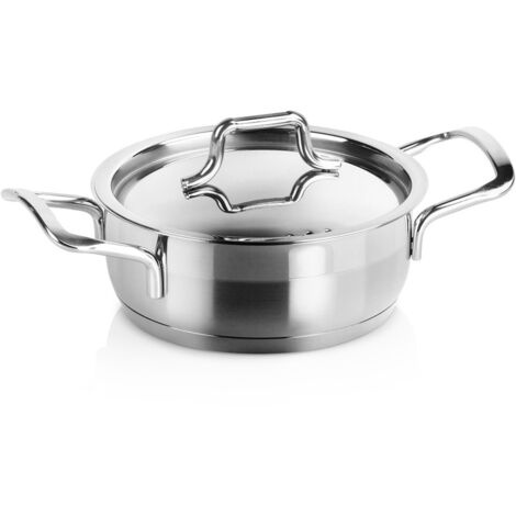PENTOLA IN ACCIAIO CON COPERCHIO A INDUZIONE A GAS PICCOLA CASSETTA 14 CM 700 ML