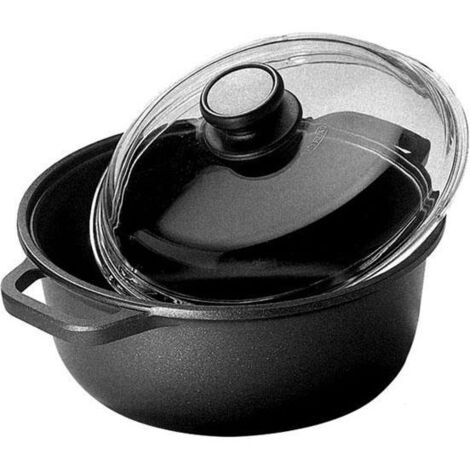 Pentola in Ghisa Risoli con Due Manici e Coperchio da 28cm - Colore Nero Plus