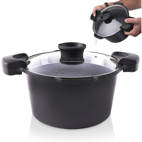 PENTOLA IN GRANITO CON COPERCHIO SFOGLIATORE, ANTIADERENTE A INDUZIONE, 5,5 L