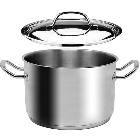 Pentola induzione con coperchio 28 CM in acciaio inox 18/10 per bollire cuocere pasta verdure carne sugo con triplo fondo gas elettrico 2 manici