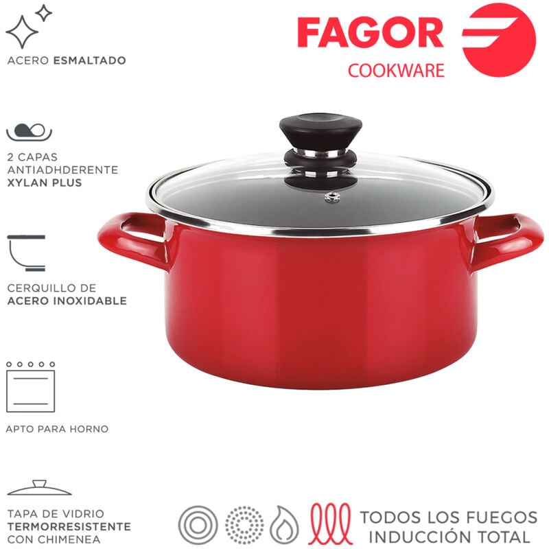 Fagor - pentola optimax + coperchio acciaio rosso aisi 430 ø26x14cm